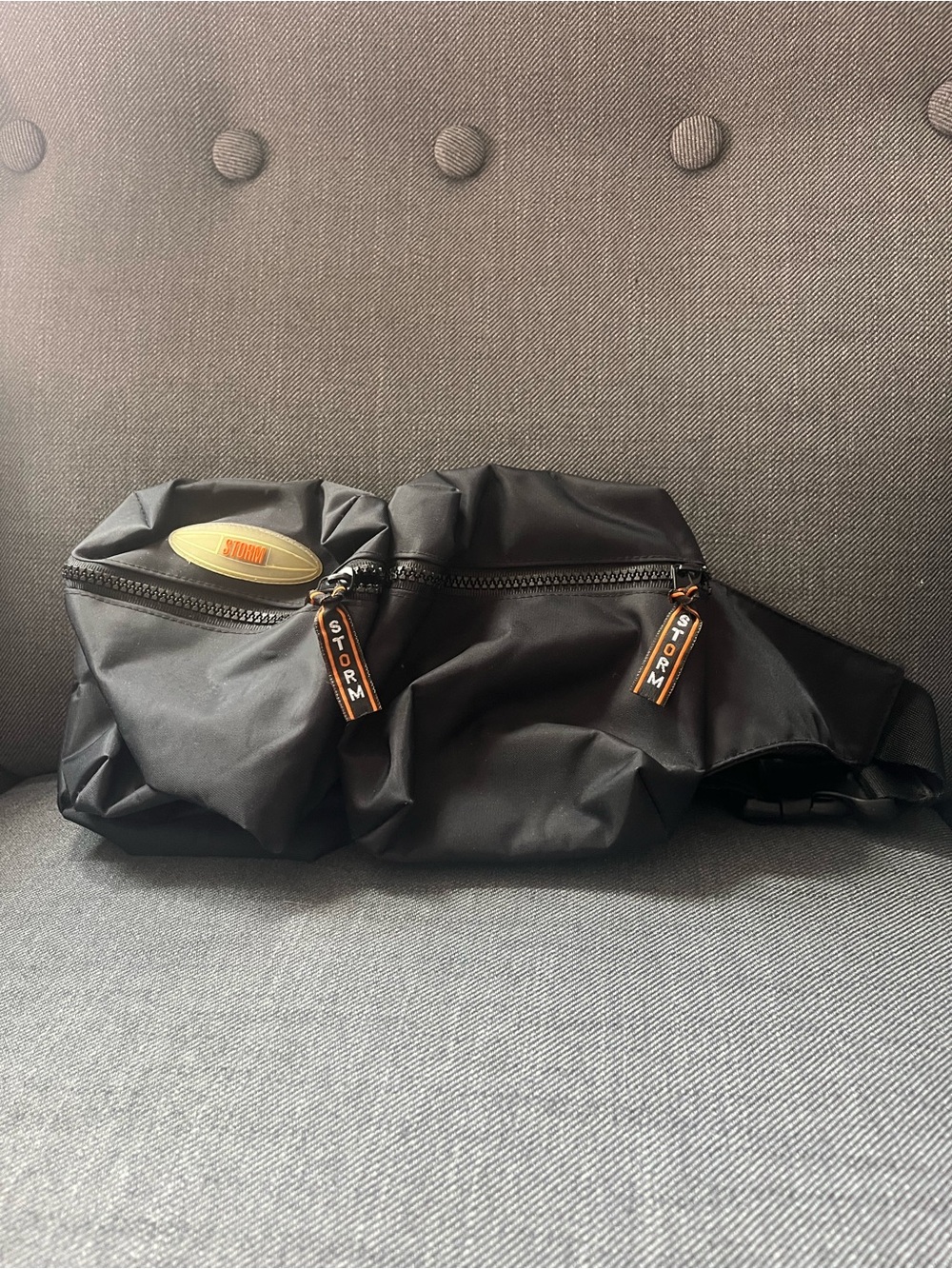 Storm Unisex Black Nylon Belt Bag with 3 handy zippered pockets w/ Gold Accents